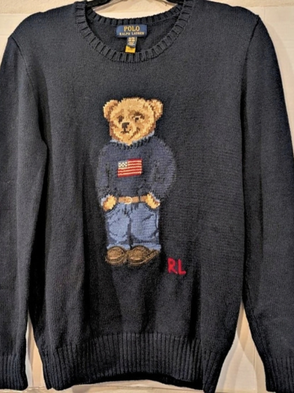 Polo Ralph Lauren Polo Bear Crewneck Sweater Black & Blue Boys XL (18-20)